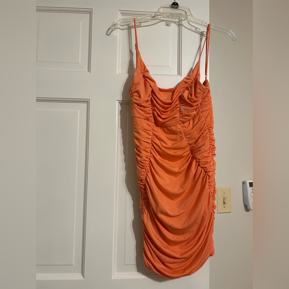 Elegant Orange/Samon Ruched Dress